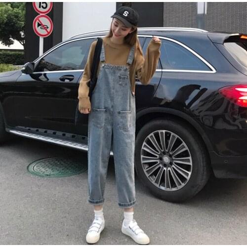 Straps of tall waist trousers new spring/summer 2021 fashion to reduce age show thin loose wide-legged jeans female