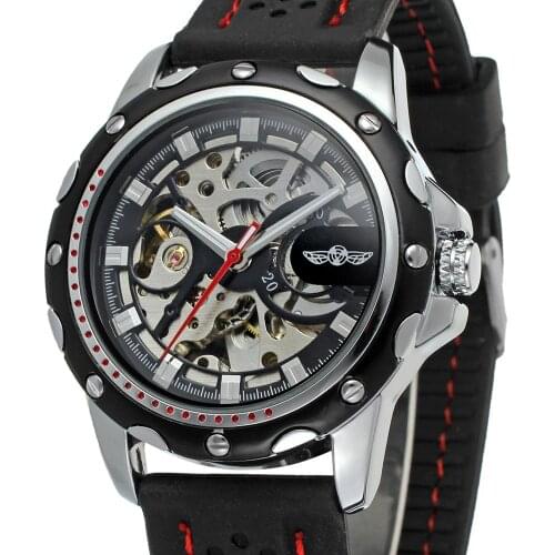 Forsining Brand Luxury Mechanical Sport Watch Mens Stainless Steel Skull Luminous Hands Clock Fashion Automatic Skeleton Clock