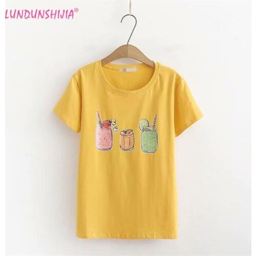 LUNDUNSHIJIA Drink Bottle These Harajuku T-shirts Women 2019 Summer Fashion Cotton Tees Top Woman Clothes 4 Colors