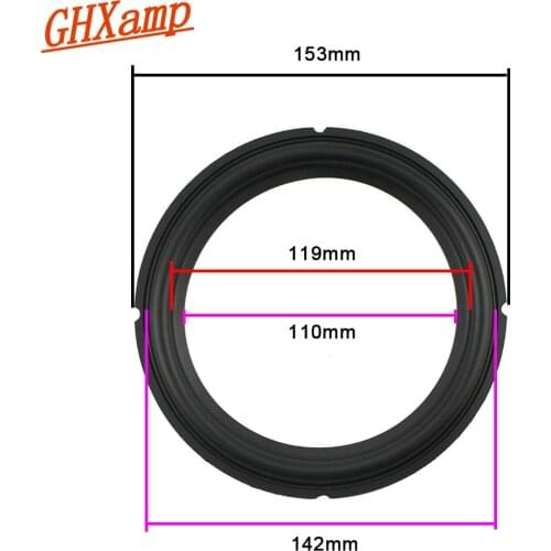 Ghxamp 6.5 inch Speaker Rubber Edge Suspension 153mm Soft Surround Side With Notch Edge Speaker Repair Parts For A606 2pcs