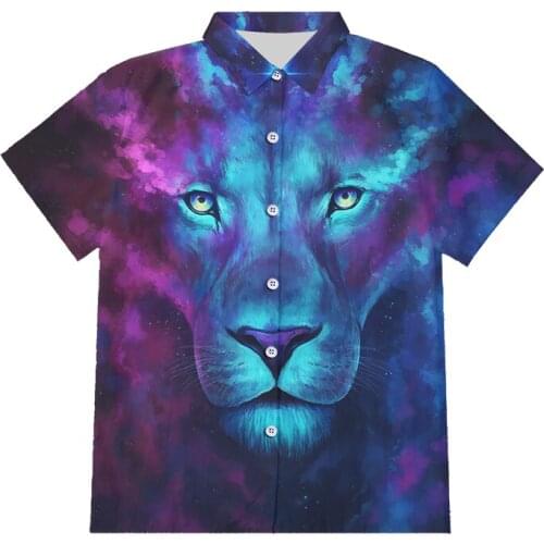 IFPD EUSize Hot Sale 3D Printing Button Shirts Mens Short Sleeve Shirt Color Starry Lion Summer Casual Plus Size 6XL Funny Tops