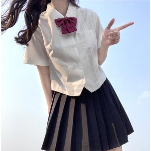 JK Uniforms Bow White Short Sleeve Shirt Blouse High-Waisted Pleated Skirt Suit Female Summer japanese fashion school uniform