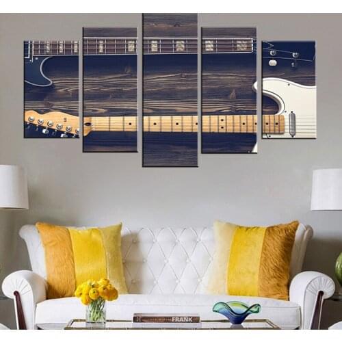 Painting Wall Art Modular Poster 5 Panel Guitar Music Vintage Frame HD Printed Modern Canvas Living Room Pictures Home Decor