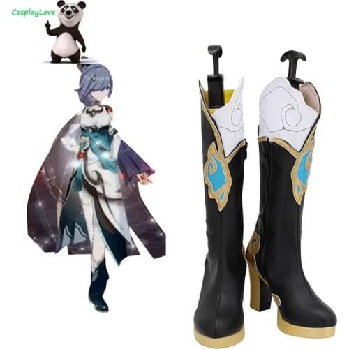 CosplayLove Anime Honkai Impact 3rd Fu Hua Black Cosplay Shoes Long Boots Leather Custom Made