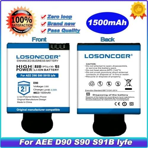 LOSONCOER New Battery 1500mAh For AEE D90 S90 S91B Lyfe Battery LyfeS72 LyfeSilver LyfeTitan ACC-D90