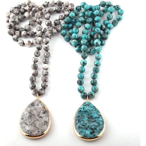 Fashion Bohemian Jewelry Stone Knotted Stone Matching Stone Drop Pendant Necklaces