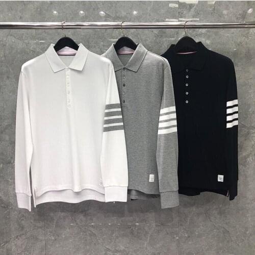 2021 Fashion Brand Polo Shirts Men Casual Loose Striped Cotton Solid Polo Spring Autumn Long Sleeve Polo Clothing