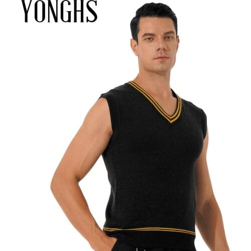 Mens Knitted Vest V Neck Sleeveless Sweater Tank Top Shirts Halloween Cosplay Costume Color Block Striped Waistcoat Knitwear