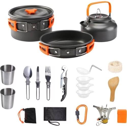 Camping Cookware Kit Outdoor Aluminum Cooking Dishes Set Water Kettle Pan Pot Travelling Hiking Picnic BBQ Tableware Equipment