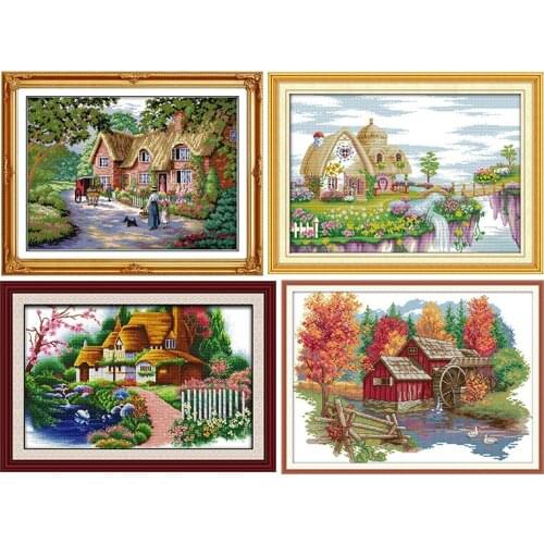 Cabin Landscape Series DIY 14CT Cross Stitch set printed pattern DMC counted fabric on canvas Chinese Embroidery Home decoration