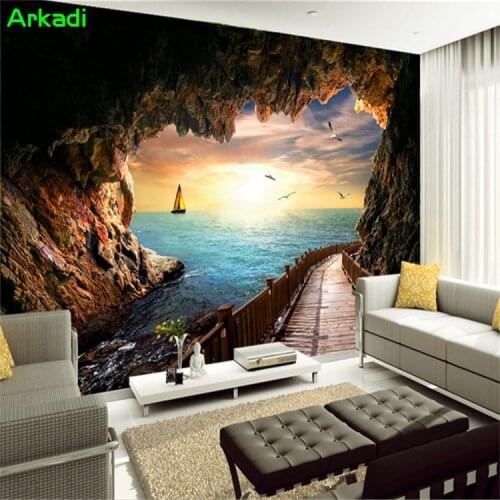 Custom Photo Wallpapers Beautiful Sea Rock Caves Sky Sea Water Landscape 3D Living Room Dining Room Modern Creative Wall