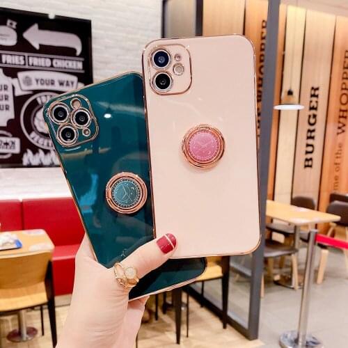 Boucho Luxury plating case for iphone 12 mini 11 Pro Max Phone Case For iphone XR XS Max X soft silicone Cover With Finger Ring