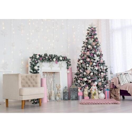 Christmas Tree Gifts Decor Sofa Photographic Background Vinyl Backdrops Photo Studio for Children Baby Family Party Photophone