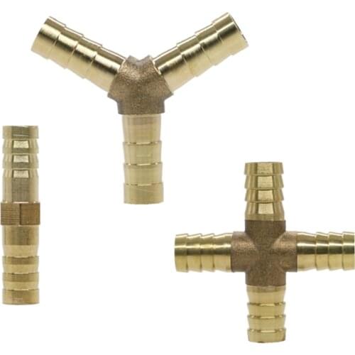 Joint Coupler AdapterBrass Barb Pipe Fitting 2 3 4 Way T Y Straight Hose Barb 6 8 10 12 14 16 19mm Copper Barbed Connector