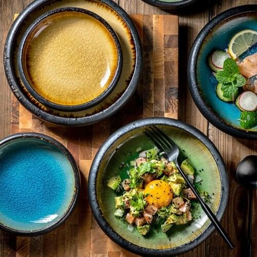 Japanese Vintage Dinner Plates Ceramic Trays Decorative Salad Sushi Dinner Plates Pratos De Jantar Kitchen Tableware DB60PZ