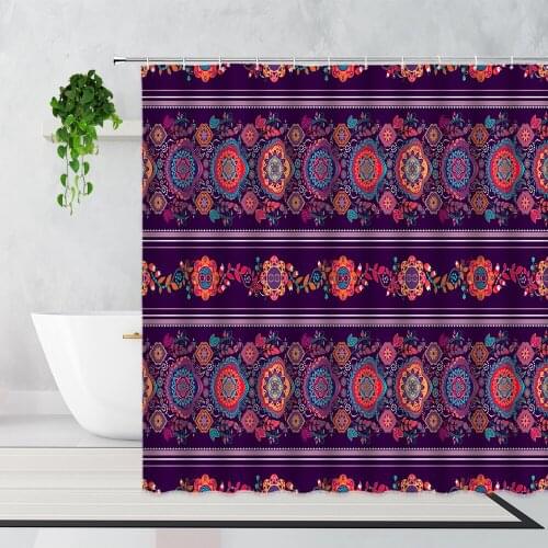Bohemian Geometric Shower Curtain Retro Ethnic Style Home Decor Background Waterproof Bath Curtain Fabric Washable With Hooks
