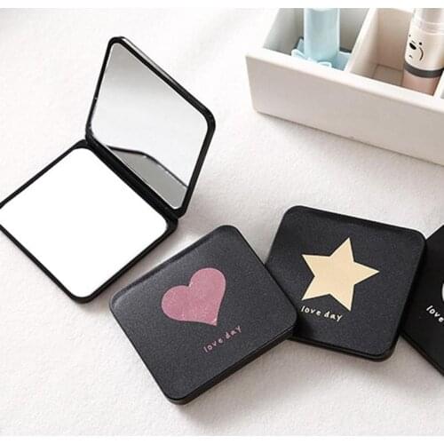 Square Double-sided Hand Folding Small Mirror Women Lady Foldable Creative Cute Mini Cosmetic Makeup Mirrors Gift Random Color