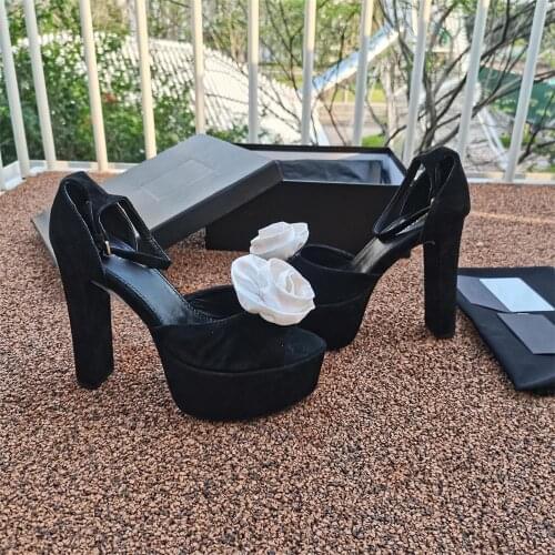 2021 Summer Women High Heels Sandals Platform Genuine Leather With Flower Ladies Party Shoes Luxury Designer Fashionable