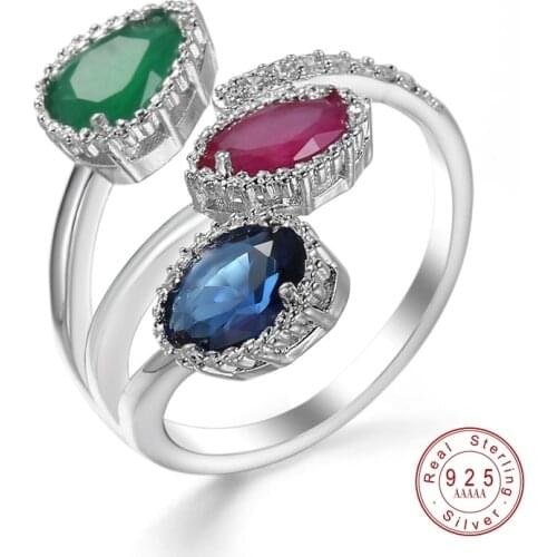 Classic Silver Color High Quality Clear Blue Sparking CZ Geometric Stackable Opening Rings for Women Wedding Jewelry Gift