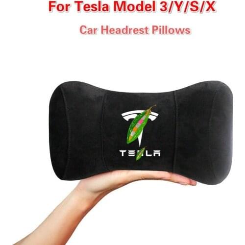 1PCS Car Head Pillow Neck Support For Tesla Model 3 X S Y Auto Styling Seat Headrest Care Soft Suede Car Accessories interior