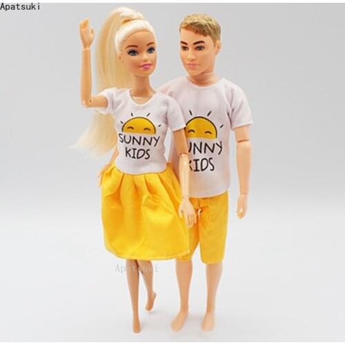 2sets/lot White T-shirt Yellow Pants Shorts for Ken Boy Doll Accessories Fashion Dress for Barbie Clothes Outfits 1/6 Toys