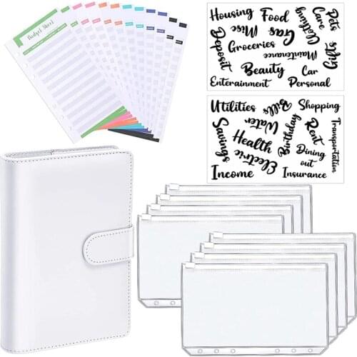 A6 PU Leather Notebook Binder Budget Planning Notepad,6 Ring Binder Sleeves,8 Binder Pockets,12 Expense Budget Sheets