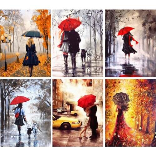 DIY 5D Diamond Painting Woman Cross Stitch Kit Full Square Round Diamond Embroidery Rainy Autumn Mosaic Rhinestone Picture Decor