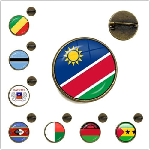 Botswana,Namibia,Swaziland,Madagascar,Malawi,Mayotte 20/25mm Glass Cabochon Brooches Collar Pins Jewelry Gift