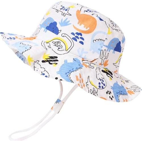 Children Kids Girls Boys Dinosaur Print Sun Hat Unisex Beach Girls Bucket Hats Cartoon Infant Toddler Summer Caps 1-7T