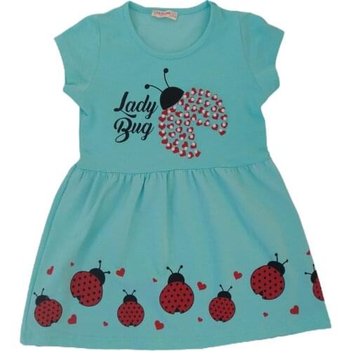 ÇKE-LADYBUG Girls Children Lady Bug Green LADYBUG Printed Beaded Short-Sleeve Dress 441513830