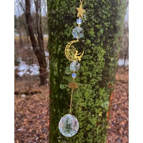 Handmade Fairy Dancing Under Moon Sun Catcher Realm Celestial Witchcraft Boho Decor Witchy Crystal Sun Catchers