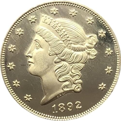United States Liberty Head Double Eagle US 1892 1892 CC 1892 S Twenty Dollars Motto In God We Trust Gold Coins Brass Copy Coins