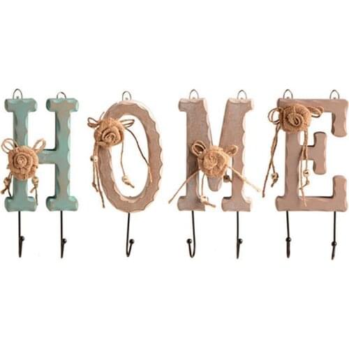 Individual Hooks Set Creative Wooden Letter Design Key Holder Wall Hanger Wall Decoration
