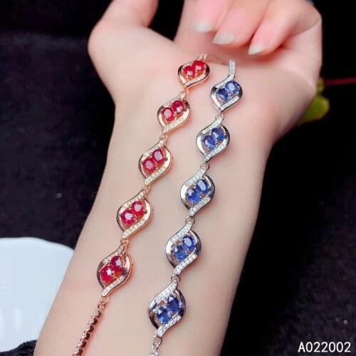 KJJEAXCMY Fine Jewelry 925 Sterling Silver inlaid ruby sapphire women hand bracelet luxury support detection