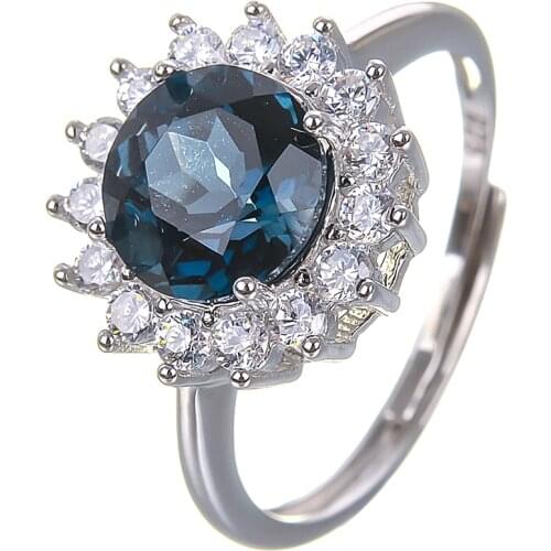 Blue Topaz 8mm*8mm Ring Natural Gem Rings Solid 925 Sterling Silver Woman Fine Gemstone Jewelry