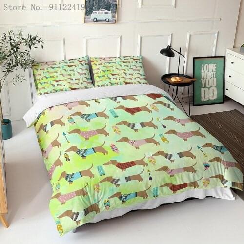 Cartoon Dachshund Full Print Bedding Set Cute Sausage Dog Duvet Cover Set Pet Printed Comforter Sets Bed Cover Bedclothes