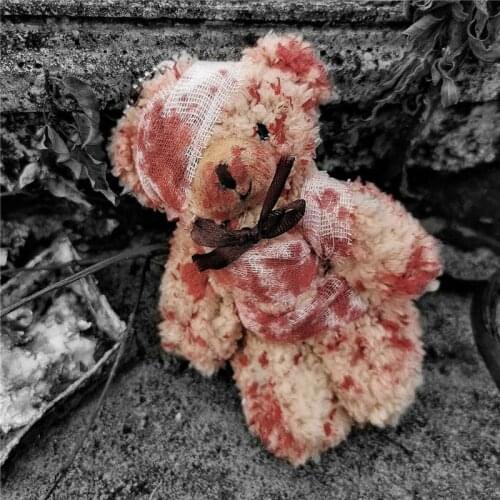 Cool Punk Bloody Plush Bear Keychain Halloween Injured Animal Bear Doll Key Ring