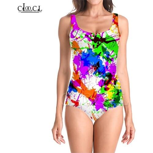 CLOOCL Colorful Paint Splatter 3D Print One-piece Swimwear Women Swimming Bathing Suit Sleeveless Sexy Swimsuit