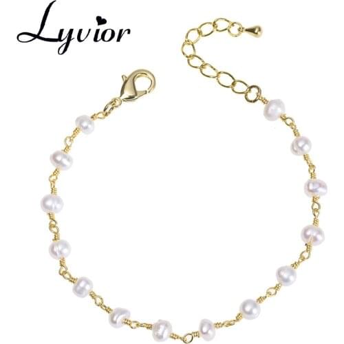 Lyvior Tiny Pearl Bracelet Cute Beaded Freshwater Cultured Pearls Tiny Charm Dainty Handmade Bracelet for Women