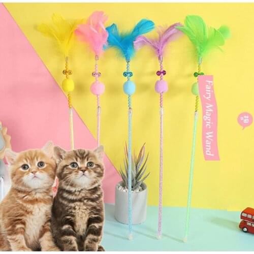 Cute Pet Cat Toys Teasing Feather Bell Wand Interactive Acrylic Teaser Rod Funny Game Stick with Ball for Kitten Cat Accessories