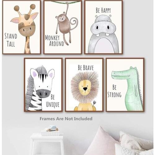 Cartoon Safari Animals Wall Art for Baby Boys Girls Kids Bedroom 21*30CM Baby Jungle Nursery Wall Decor Art Pictures