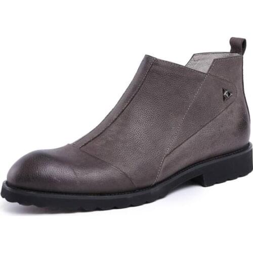 New Style Men Round Toes Genuine Leather Autumn Winter Ankle Boots Men Side Zipper England Style High Quality Martin Boots