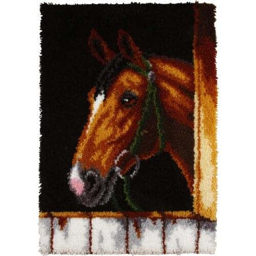 Carpet embroidery DIY Latch Hook Kit with Printed Horse Pattern Crochet Needlework Crafts for Kids and Adults Includes Hook
