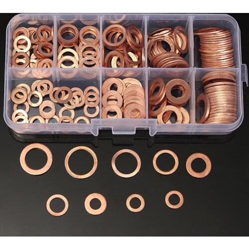 Copper Washer Gasket Nut and Bolt Set Flat Ring Seal Assortment Kit With Box //M8/M10/M12/M14 for Sump Plugs