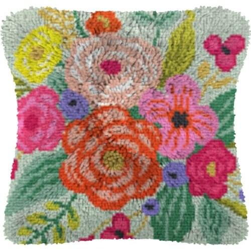 Latch Hook Cushion Red Flower with Heart Pillow Case Canvas Acrylic Yarn Latched Hook Pillow Kits Crochet Cushion Cover