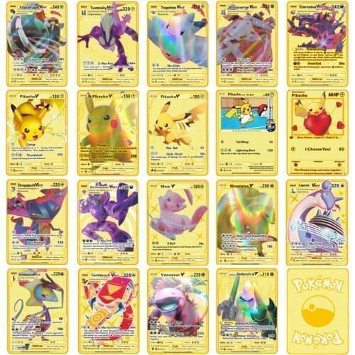 2021 New Pokemon Card Metal Vmax Pikachu Gold V Card Collection Gift Childrens Game Collection Card