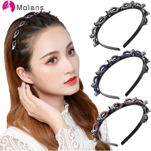Molans Non-Slip Alice Hairbands for Women Rhinestone Headband Hair Bands Clips Double Bangs Hairstyle Hairpin Hair Accessories