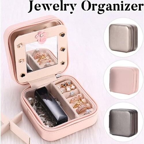 Jewelry Organizer 2-Layer Leather Jewelry Box Travel Jewelry Organizer Multi-Use Necklace Earring Ring Storage Box Women Gifts