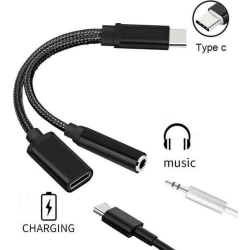 2 In 1 Splitter Adaptateur Type-c Audio Adapter TYPE-C to 3.5 Headphone Listening and Charging Cable For xiaomi for Huawei