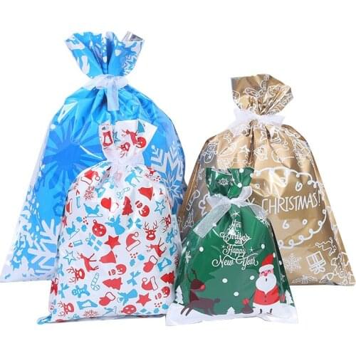 Christmas Gift Bag Santa Claus Snowflake Elk Print Candy Green Gold Cookie Packinging Bags Christmas Gifts Box